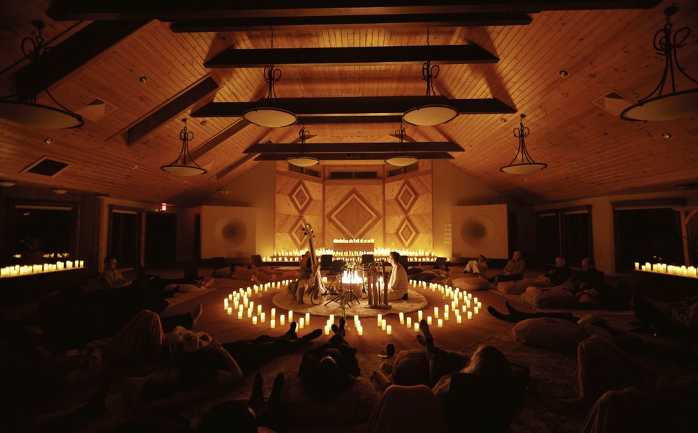 The Temple set with candles for an evening session